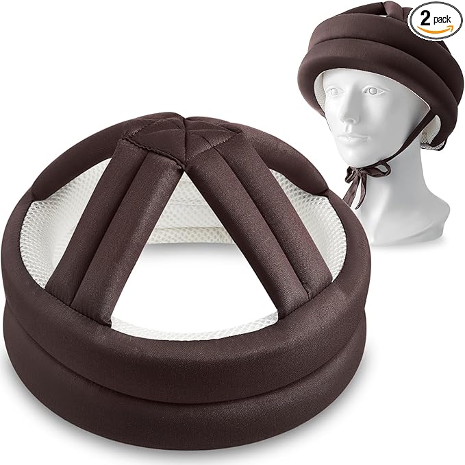 Woanger 2 Pcs Anti Fall Elder Head Safety Helmet for Adults Special Needs Thick Soft Protective Hat Adjustable Seniors Fall Prevention Head Protection Cap Elderly Helmet for Injury Protection (Coffee)