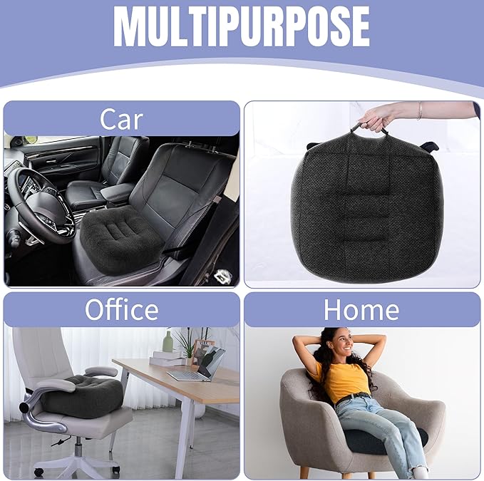 HOMBYS Extra Thick Chair Cushions for Office,5 in Breathable Adult Booster Seat for Car,Car Seat Cushion to Raise Seat Height,Shredded Memory Foam Desk Chair Cushion for Long Sitting,Black