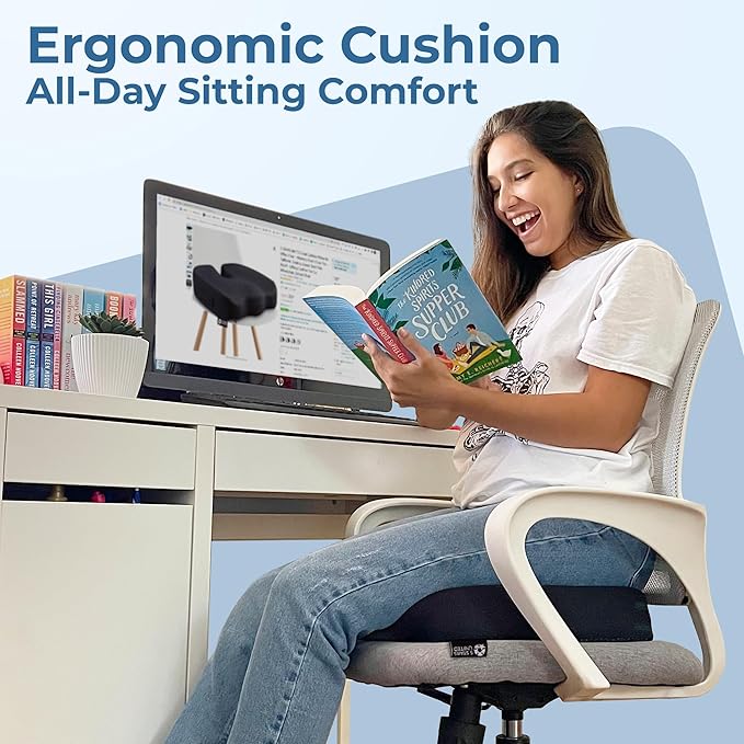 5 STARS UNITED Seat Cushion for Tailbone Pain Relief – Large Memory Foam Cushion for Coccyx, Hip, Sciatica & Post-Surgery Recovery – Wheelchair, Car, Desk, Gaming & Office Chairs, Black