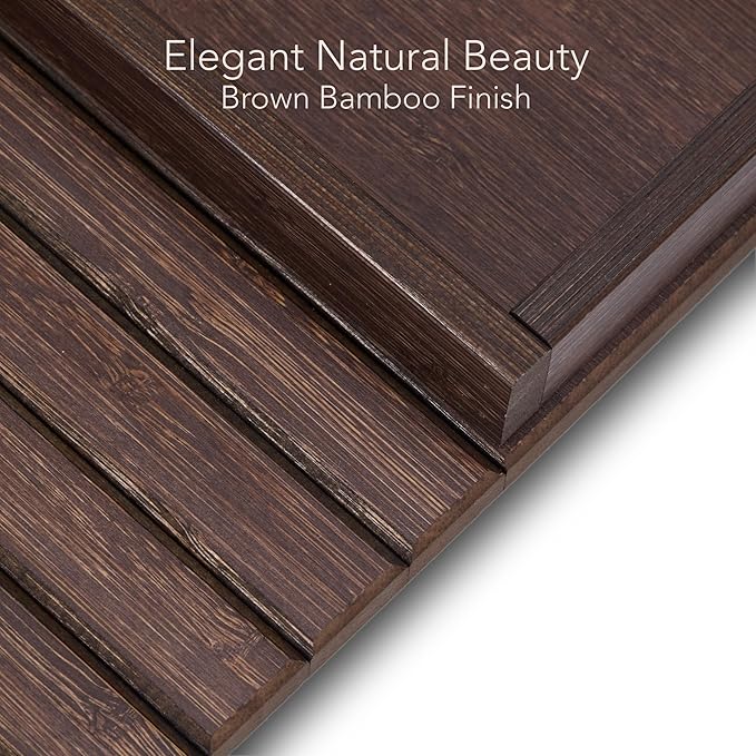 DETOR Couch Arm Tray with Spacious 12.4" x 5.4" Storage Box, Brown-Stained Bamboo Finish, Enhanced Non-Slip Felt Bottom, Sturdy Bamboo Slats, Fits Armrests 6" and Wider