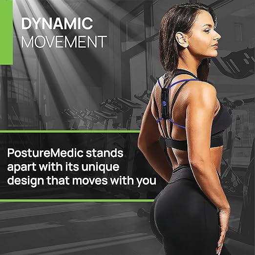 PRIMEKINETIX PostureMedic Dynamic Posture Corrector - Active Resistance Training System for Upper Back Strengthening & Shoulder Alignment - Stretches Chest, Strengthens Back - Doctor Recommended - Size M (Blue)