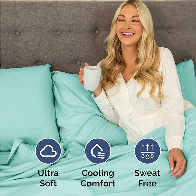 King 6 Piece Sheet Set - Cooling & Breathable Bed Sheets - Hotel Luxury Bed Sheets for Women, Men, Kids & Teens - Comfy Bedding w/Deep Pockets & Easy Fit - Soft & Wrinkle Free - King Spa Blue Sheets