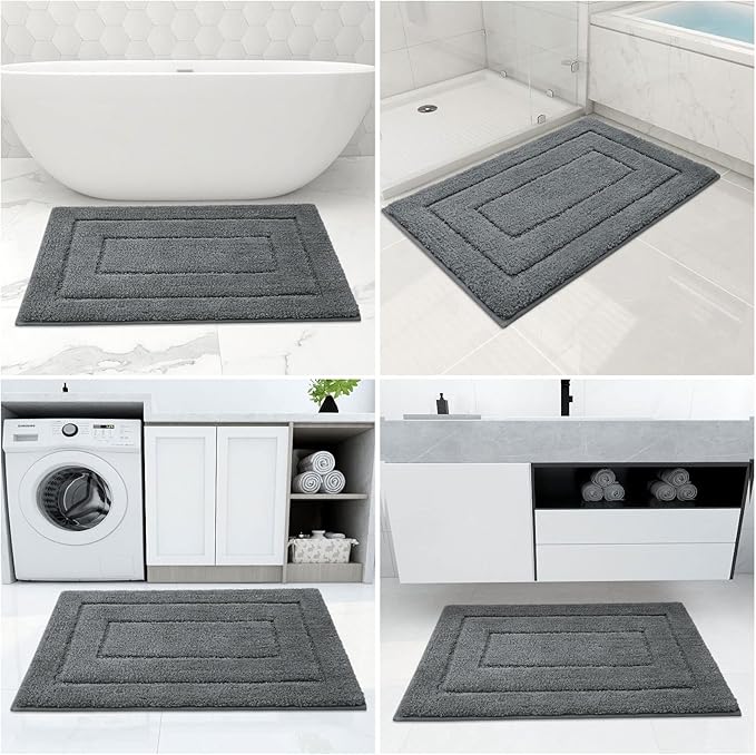 Buganda Bathroom Rugs, 47" x 24", Soft and Absorbent Microfiber Bath Rugs, Non-Slip Shaggy Shower Carpet, Machine Wash Dry Bath Mats for Bathroom Floor, Tub and Shower, Dark Grey