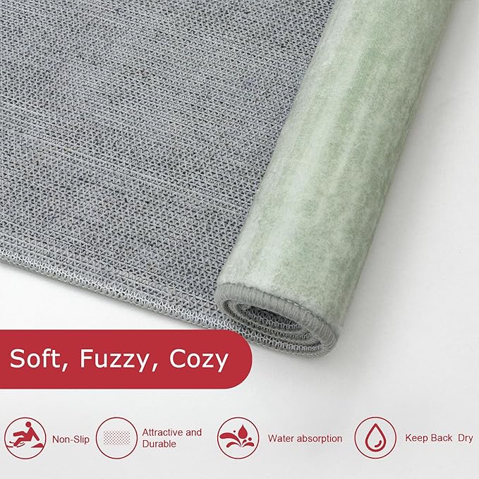 KOZYFLY Modern Abstract 3x5 Area Rug Washable Bedroom Rug Green, Throw Entry Mat Non-Slip Stain Resistant Carpet Dining Room Rug with Soft Low Pile for Living Room Kitchen Bath Office