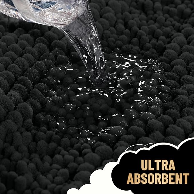 OLANLY Thick Bathroom Rugs 70x24, Extra Soft Absorbent Chenille Striped Bath Rugs, Rubber Backing, Machine Wash Dry, Bath Mats for Bathroom Floor, Tub and Shower, Home Decor Accessories, Black