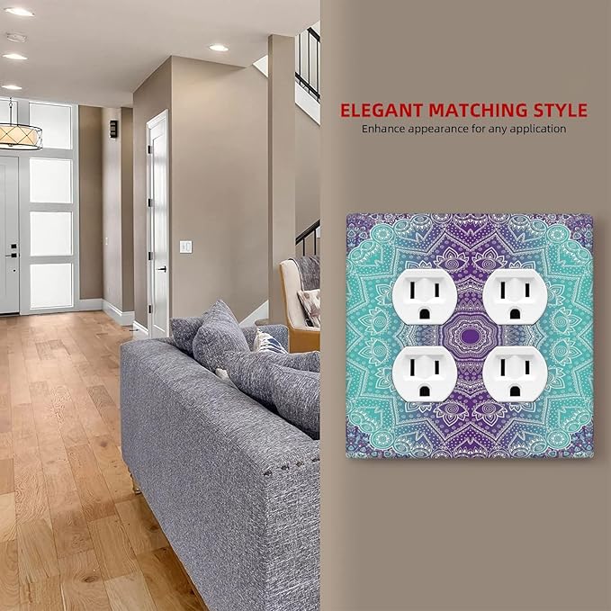 Decorative Light Switch Cover Plate Ombre Modern Mandala Floral Geometric 2 Gang Socket Covers Double Duplex Wallplates Switch Plates and Outlet Covers for Bedroom Bathroom Decor