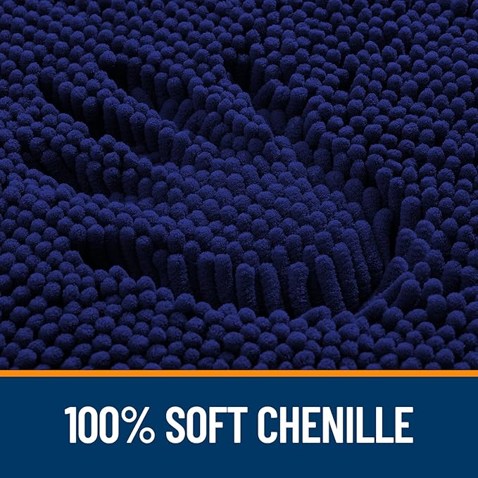 OLANLY Bathroom Rugs Sets 3 Piece, Soft Absorbent Chenille Bath Mats and U-Shaped Contour Toilet Rug, Quick Dry, Home Decor Accessories, Bath Mat Set for Bathroom (30"x20"+24"x16"+24"x20", Navy)