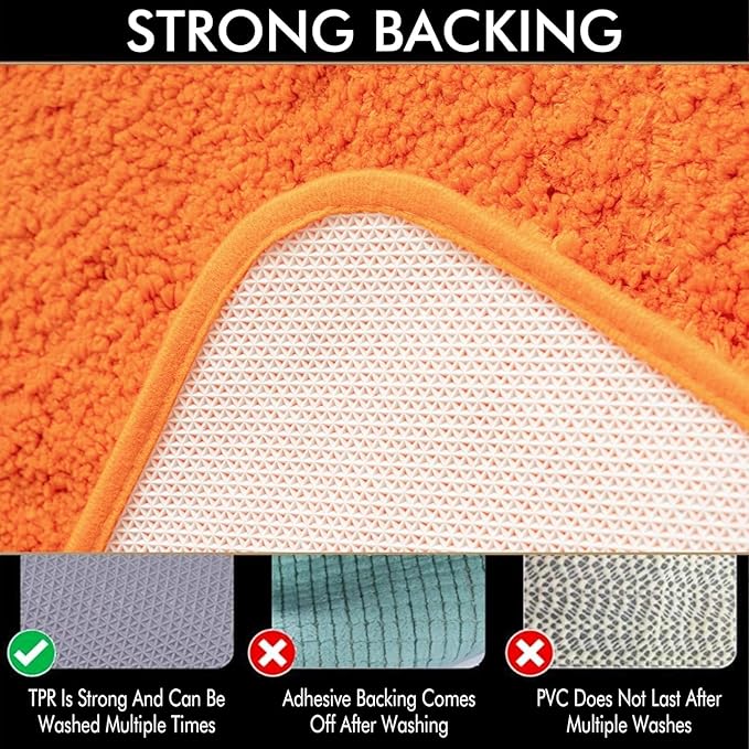MIULEE Orange Extra Thick Non Slip Bathroom Rug Shaggy Soft Bath Mat Plush Microfiber Absorbent Water for Shower Tub Machine Washable (16x60 Inches)