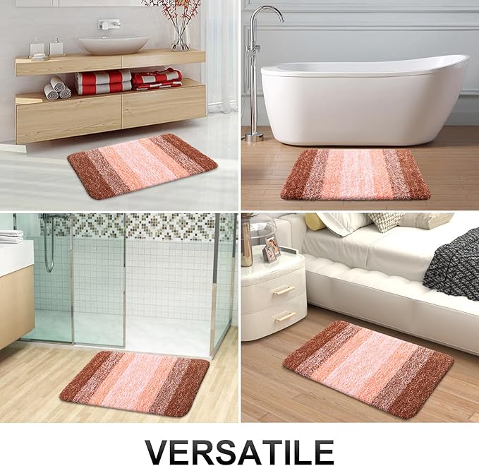 OLANLY Bathroom Rug Set 2 Piece, Soft Absorbent Microfiber Bath Mats and U-Shaped Contour Toilet Rug, Non-Slip, Machine Wash Dry, Plush Shaggy Bath Mats for Bathroom (24"x16"+24"x20", Orange)