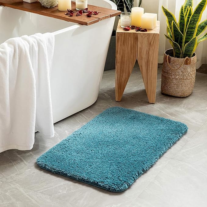 MIULEE Teal Bathroom Rugs Non Slip Bath Mat 24'' x 48'' Shaggy Soft Bath Rug Plush Microfiber Absorbent Water for Shower Tub Machine Washable (Teal, 24x48 Inches)