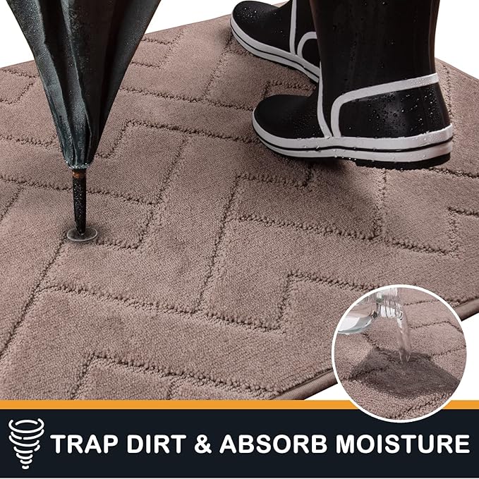 PURRUGS Dirt Trapping Door Mat 32" x 70", Non-Slip Machine Washable Entry Rug, Shoe Scraper, Dog Doormat, Super Absorbent Welcome Mat for Front & Back Door, Muddy Wet Shoes & Paws, Grayish Brown