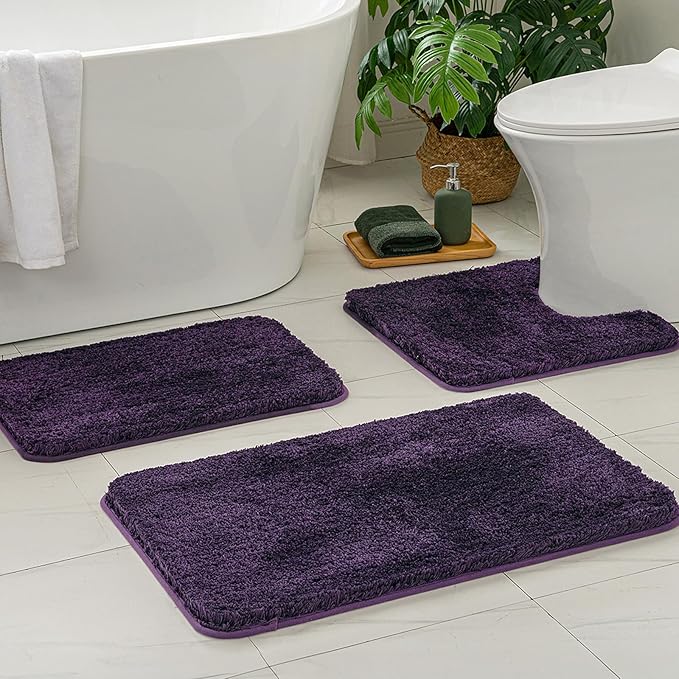 MIULEE Toilet Rug U Shaped for Bathroom - Soft and Absorbent Microfiber Contour Bath Rugs for Toilet, Non Slip Rubber Backside for Extra Safety, Machine Washable - Dark Purple, 20''x20''