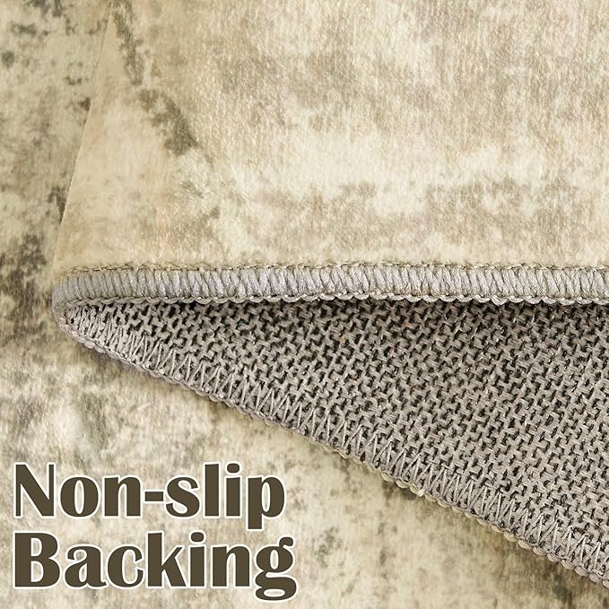 jinchan 3x5 Area Rugs for Entryway - Machine Washable Modern Rug Kitchen Soft Faux Wool Stain Resistant Non-Slip Ultra-Thin Low-Pile Geometric Carpet for Entrance Bedroom Living Room (3x5ft, Taupe)