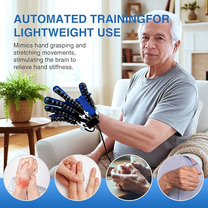 Hand Rehabilitation Equipment, Therapy Gloves for Stroke Hand Recovery Device, Robotic Rehab Glove for Finger Training, Adjustable Strength Hands Exerciser