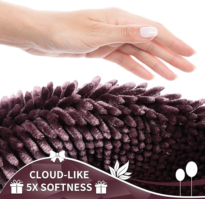 Yimobra Bathroom Rugs Sets 2 Piece, Soft Absorbent Bath Mat and U-Shaped Toilet Rug with Non Slip Backing, Luxury Shaggy Bath Mats for Bathroom, Machine Washable, 24"x17"+24"x20", Dark Purple
