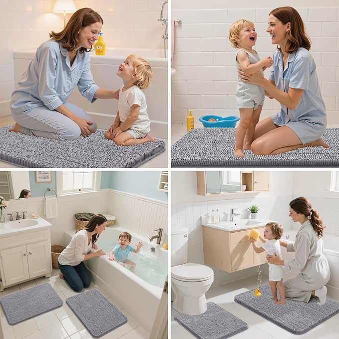 Arotive Bathroom Toilet Rugs U Shaped 20x20, Extra Soft Absorbent Shaggy Chenille Contour Bath Rugs for Toilet, Machine Washable Non-Slip Contoured Bath Mats, Grey