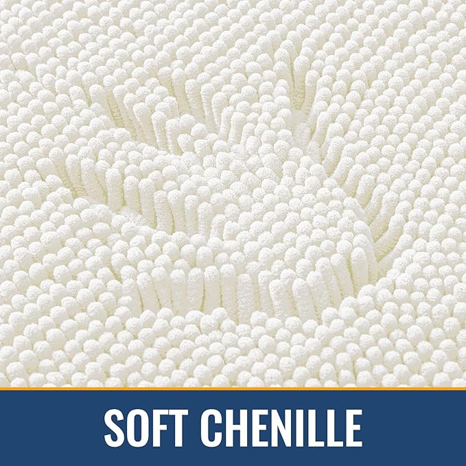 Arotive Bathroom Rugs 30x20, Extra Soft Absorbent Shaggy Chenille Bath Rugs, Machine Washable Rubber Backing Non-Slip Bath Mats for Bathroom Floor Tub and Shower, Home Decor Accessories, Ivory