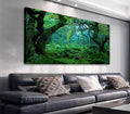 Green Forest Canvas Wall Art Living Room Decoration Big Trees Nature Picture Large Modern Canvas Artwork Contemporary Woods Mossy Rock Spring Season Prints for Kitchen Office Home Decoration 24" x 48"