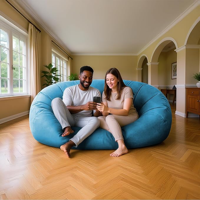 Lumaland Luxurious Giant 6ft Bean Bag Chair with Microsuede Cover - Ultra Soft, Foam Filling, Washable XL Bean Bag Sofa for Kids, Teenagers, Adults - Sack Chair for Dorm, Family Room - Light Blue