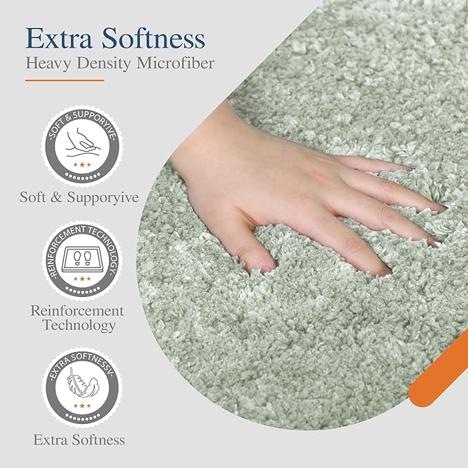 Walensee Bathroom Rug Non Slip Bath Mat (16 x 24, Pale Green) Water Absorbent Soft Shaggy Bathroom Mat Machine Washable Bath Rug Thick Plush Rugs for Shower