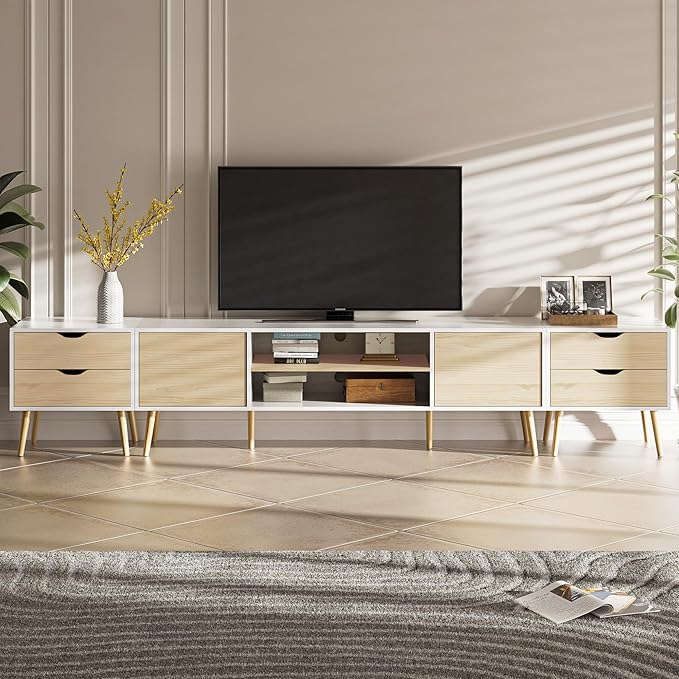 TV Stand for TVs up to 100 Inch, Entertainment Center for 85 95 100 inch TV Console Table with 2 Storage Cabinets and 4 Drawers for Living Room Bedroom