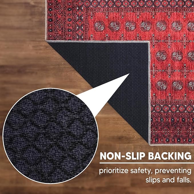 Keen Home Design 5x7 Rug - Machine Washable Area Rug with Non-Slip Backing, Ideal for Living Room, Dining Room, Bedroom - Vintage, Easy Clean, Durable, Low Pile Rug - (5' x 7')