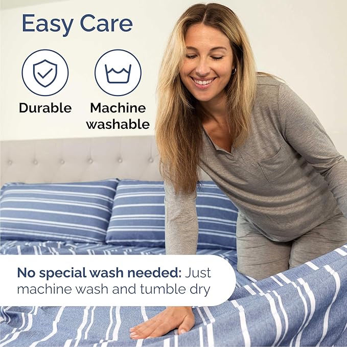 Cal King 6 Piece Sheet Set - Cooling and Breathable Bed Sheets - Hotel Luxury Bed Sheets for Women, Men, Kids & Teens - Deep Pockets - Easy Fit - Soft and Wrinkle Free - Cal King Blue Stripes Sheets