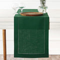 D'Moksha Homes Linen Forest Green Table Runner 108 Inches Long - 100% Pure Linen 14 x 108 Inch Table Runner for St Patricks Day, Easter - Classic Hemstitch