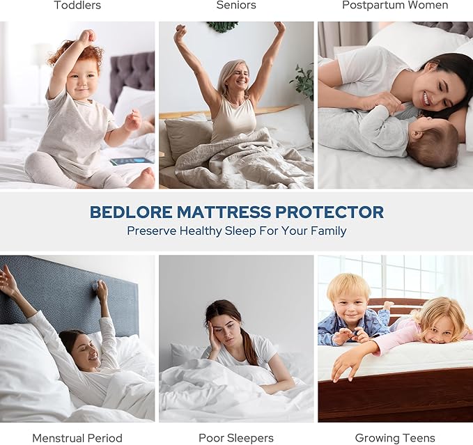 BEDLORE 2 Pack Waterproof Mattress Protector, Full Size Mattress Pad with Deep Pocket 6"-15" Depth, Soft Breathable Bed Mattress Cover for Bedroom, College Dorm (Navy Blue)