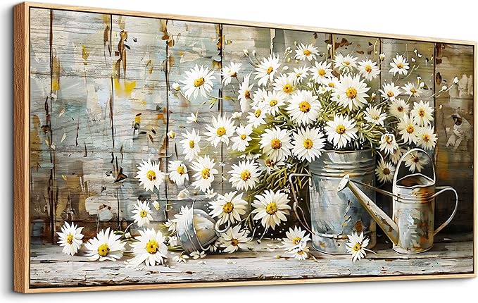 PHAOHUAXM Large Canvas Wall Art For Living Room Wall Decor Printing Artwork Retro White Flower Dining Room Bedroom Bathroom Kitchen Wall Painting Home Decoration Wood Frame Ready To Hang 20x40 In