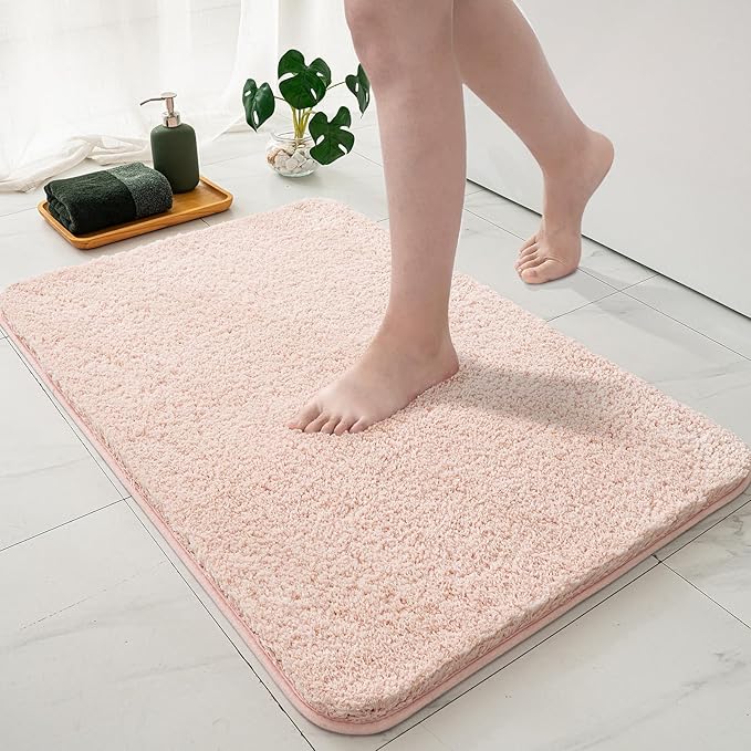 MIULEE Pink Bathroom Rug - Large Absorbent Bath Mat Made of Thick Fluffy Microsiber for Bathroom Floor, Tub, Kitchen and Hallway, Non Slip Rubber Backside, Machine Washable - Blush, 24x36 Inches