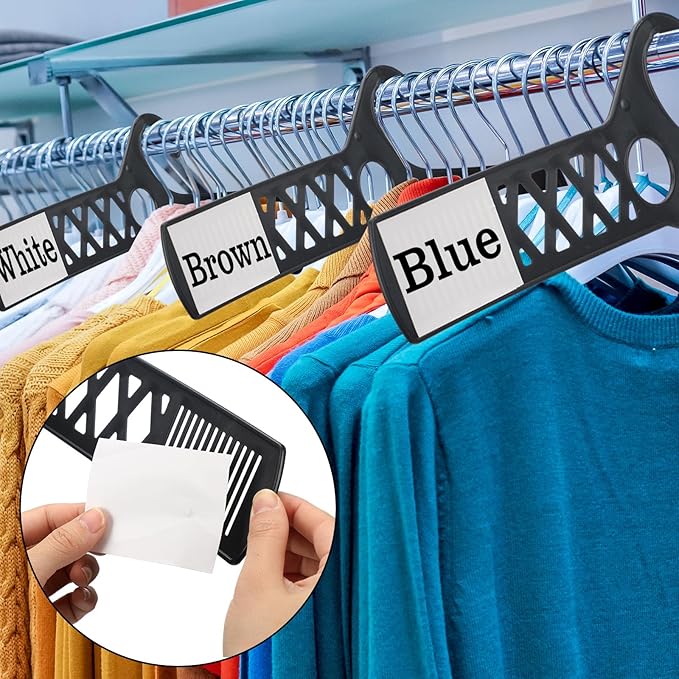 50 Pcs Large Closet Dividers and 100 Pcs White Blank Cards 18 Inch Clothing Rack Size Dividers for Hanging Clothes, Black Garment Rack Tag for Clothes Organization