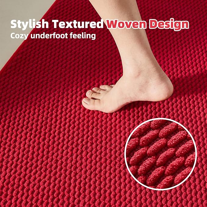 Christmas Bathroom Rugs Non Slip Washable, Super Absorbent Thin Bath Mat Quick Dry Low Pile Bathroom Rug, Red 24"x47"