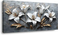 White Flowers Wall Art for Living Room Canvas Painting Prints Beautiful Floral Gold Leaves Gray Modern Artwork Office Bedroom Girls Decor Extra Large