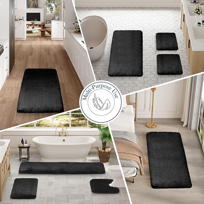 Walensee Bath Mat, High Pile Microfiber Bathroom Rug, Non-Slip, 16 x 24, Black