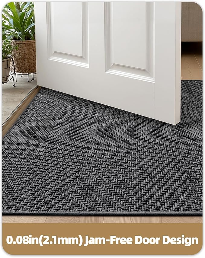 Color&Geometry Ultra Thin Indoor Door Mat 24"x36", Machine Washable Front Door Mat Non Slip, Low Profile Entrance Mat Indoor, Absorbent Carpet for Inside, Entry, Entryway, Dark Grey (FOLD)