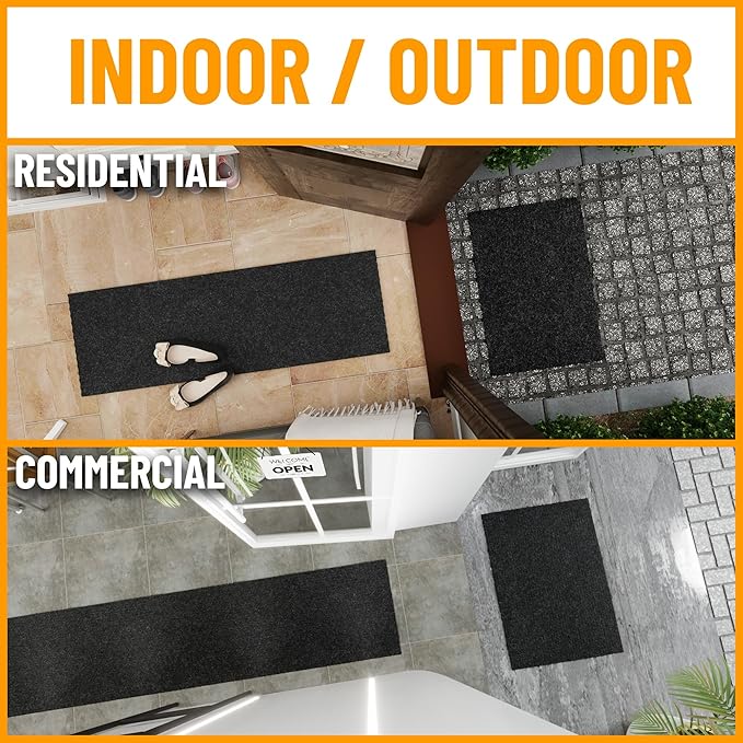 Ottomanson Commercial Scrape Rib Entry Mat – Heavy Duty Ribbed Floor Mat for High Traffic – Non Slip Rubber Back, Waterproof – Indoor Outdoor Use for Offices, Schools, Lobbies, 2'7" x 15', Black