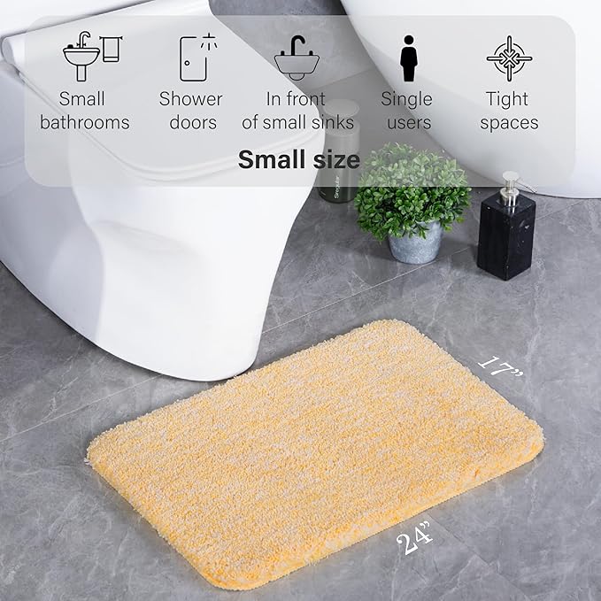 Luxury Quick Dry Non-Slip Bathroom Rugs【17'' x 24'' Chick Yellow】 Highly Absorbent Washable and Ultra Soft, Extra Thick Fluffy Bath Mats for Shower/Kitchen/Bathtub Floor