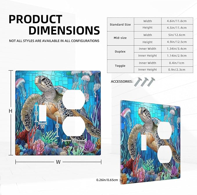 Wallplates Nautical Sea Turtle Coral Jellyfish 1 Toggle 1 Duplex Switch Plate Electrical Gfci Faceplate Decorative Light Switch Covers For Kids Room Nursery Decor
