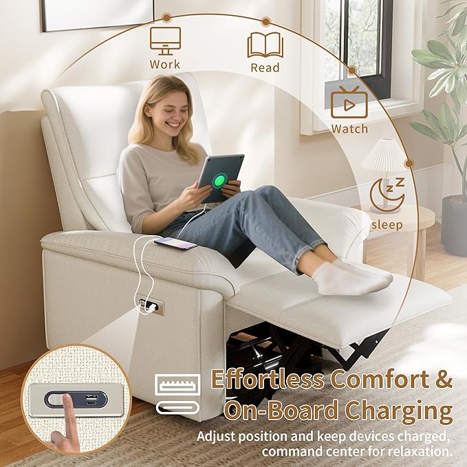 Wall Hugger Power Recliner Chair, Zero Wall Electric Recliner Chairs with USB Port, Snowflake Velvet Space Saving Large Recliner for Living Room, RV, Home Theater