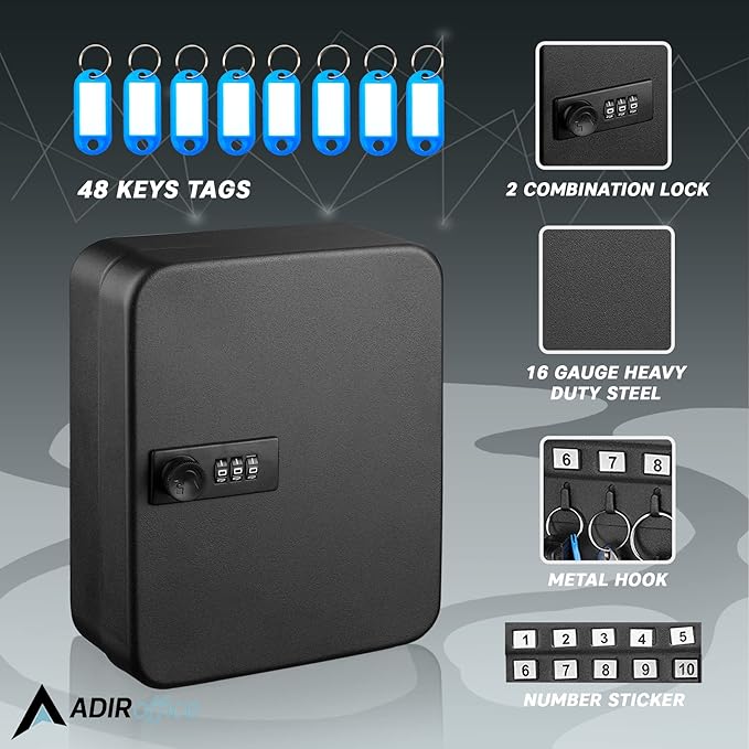 AdirOffice Steel Combination Lock Keys Cabinet Security Storage Box Organizer Holder Locked Key Box Wall Mount 30 Slots