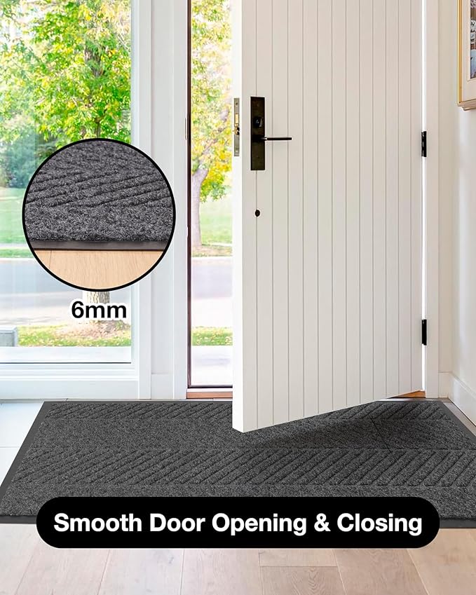 4′ x 8′ Heavy Duty Front Door Mat Indoor Outdoor Entrance, Large Non-Slip All Weather Commercial Floor Mat for Entryway, Low Profile Waterproof Outdoor Rug for Garage (48" x 96", Charcoal Grey)