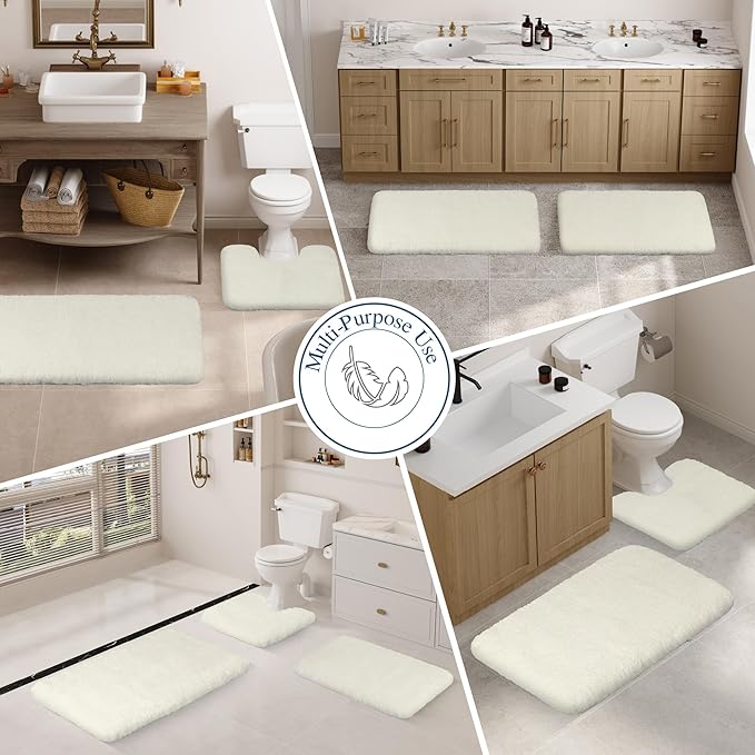 Walensee Large Bathroom Rug (24 x 60, Ivory) Extra Soft and Absorbent Shaggy Bath Mat Machine Washable Polyester Microfiber Non Slip Luxury Floor Mat