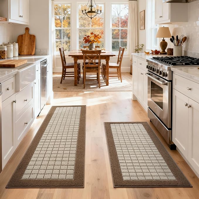 Kitchen Mats for Floor 17"x47", Non-Slip Washable Kitchen Rugs, Absorbent and Stain Resistant Kitchen Rug, Durable Comfortable Rugs for Kitchen, Hallway, Laundry & Sink, Brown