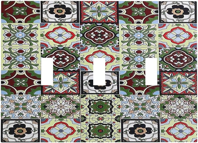 Decorative Switch Plates Talavera Tile Decal 3 Gang Wall Plate Triple Toggle Light Switch Cover Faceplate Electrical Wall Panels for Bedroom Bathroom Decor