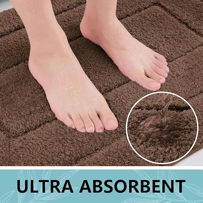 Buganda Bathroom Rugs, 59" x 20", Soft and Absorbent Microfiber Bath Rugs, Non-Slip Shaggy Shower Carpet, Machine Wash Dry Bath Mats for Bathroom Floor, Tub and Shower, Brown