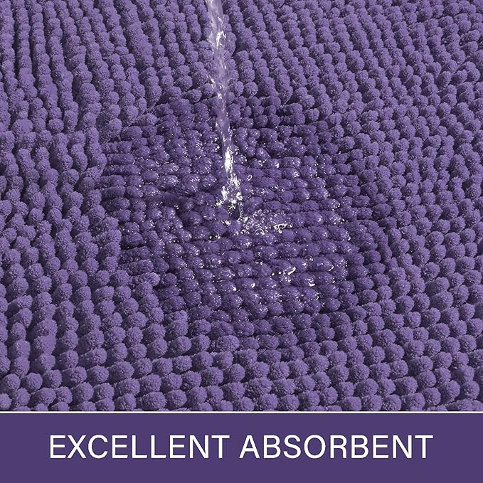LOCHAS Luxury Bathroom Rug Shaggy Bath Mat 24 x 48 Inch, Washable Non Slip Bath Rugs for Bathroom Shower, Soft Plush Chenille Absorbent Carpets Mats, Dark Purple