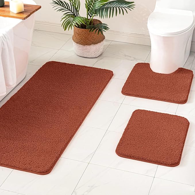 MIULEE Rust Microfiber Toilet Bath Mat U-Shaped Contour Shaggy Bathroom Rugs Non Slip Extra Thick Soft Bath Rug Absorbent Water for Bathroom Commode Machine Washable(20x24 Inch)