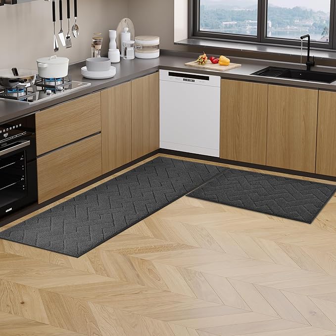 Machine Washable Kitchen Rugs 24" x 84", Non-Slip Kitchen Runner Rugs Mats for Floor, Absorbent Comfort Standing Mats for Kitchen, Sink, Laundry and Hallway, Rolled Packaging, Charcoal