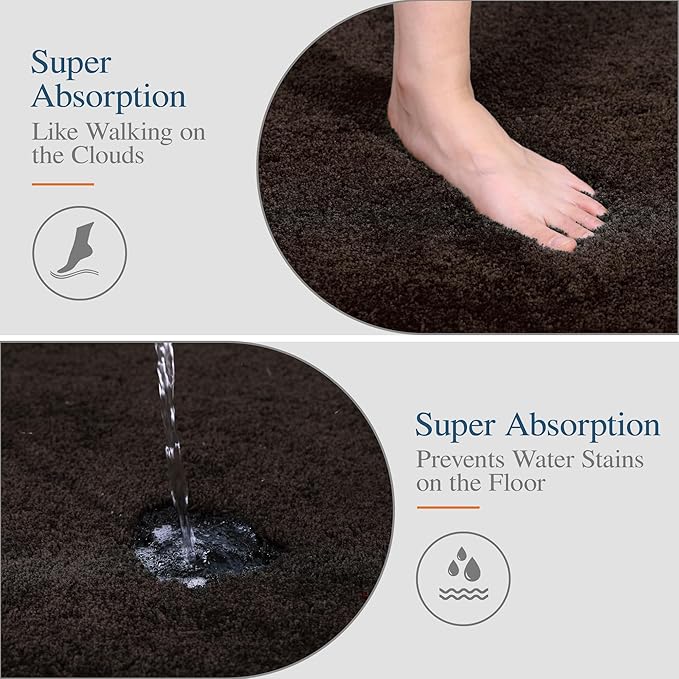 Walensee Large Bathroom Rug (24 x 72, Brown) Extra Soft and Absorbent Shaggy Bath Mat Machine Washable Microfiber Non Slip Luxury Floor Mat